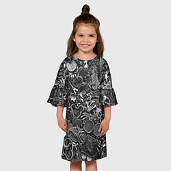 Платье клеш для девочки Металлические шильдики и брелоки - стимпанк, цвет: 3D-принт — фото 2
