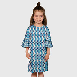 Платье клеш для девочки Сине-белый геометрический икат узор, цвет: 3D-принт — фото 2