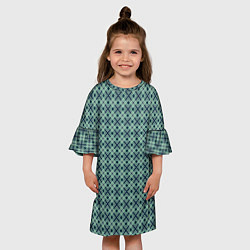 Платье клеш для девочки Геометрический бирюзовый узор на текстурированном, цвет: 3D-принт — фото 2