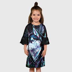 Платье клеш для девочки Волк - глитч, цвет: 3D-принт — фото 2