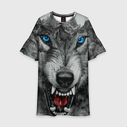 Платье клеш для девочки Агрессивный волк с синими глазами, цвет: 3D-принт