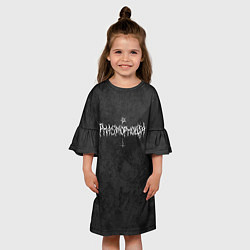 Платье клеш для девочки Phasmophobia пентаграмма и крест на сером фоне, цвет: 3D-принт — фото 2