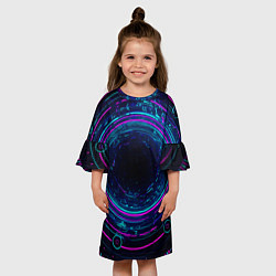 Платье клеш для девочки Неоновый тоннель - портал, цвет: 3D-принт — фото 2