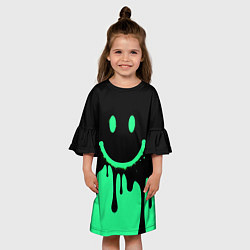 Платье клеш для девочки Смайлик с подтеками, цвет: 3D-принт — фото 2