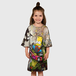 Платье клеш для девочки Скейтбордист Барт Симпсон на фоне граффити, цвет: 3D-принт — фото 2