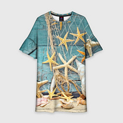 Детское платье Натюрморт из сети, морских звёзд и ракушек - лето