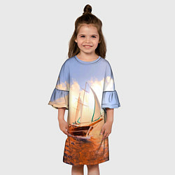 Платье клеш для девочки Парусник в океане на фоне заката, цвет: 3D-принт — фото 2