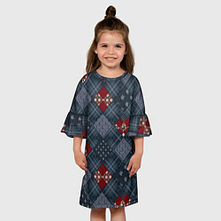 Платье клеш для девочки Red and blue denim patchwork, цвет: 3D-принт — фото 2