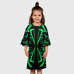 Платье клеш для девочки Геометрический узор зеленый geometric, цвет: 3D-принт — фото 2