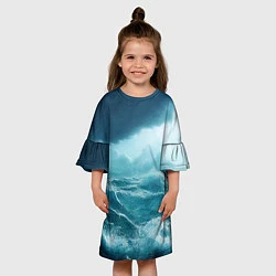 Платье клеш для девочки Буря в море, цвет: 3D-принт — фото 2