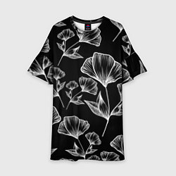 Платье клеш для девочки Графичные цветы на черном фоне, цвет: 3D-принт
