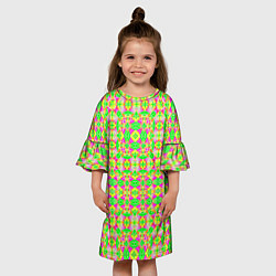 Платье клеш для девочки Желтый, зеленый, малиновый калейдоскопический неон, цвет: 3D-принт — фото 2