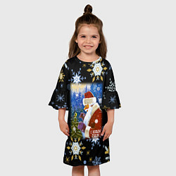 Платье клеш для девочки Новый год дед мороз и птичка, цвет: 3D-принт — фото 2