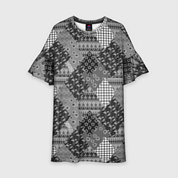 Платье клеш для девочки Black and White Ethnic Patchwork Pattern, цвет: 3D-принт