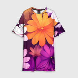 Платье клеш для девочки Яркие фанстастические цветы, цвет: 3D-принт