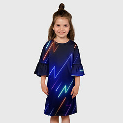 Платье клеш для девочки Неоновые изогнутые линии, цвет: 3D-принт — фото 2