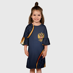 Платье клеш для девочки Blue & gold герб России, цвет: 3D-принт — фото 2
