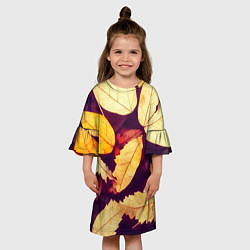 Платье клеш для девочки Осенняя листва узор, цвет: 3D-принт — фото 2