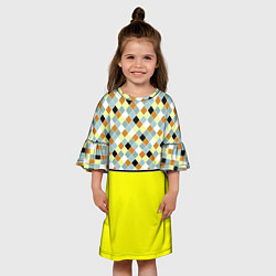 Платье клеш для девочки Желтый неоновый комбинированный узор, цвет: 3D-принт — фото 2