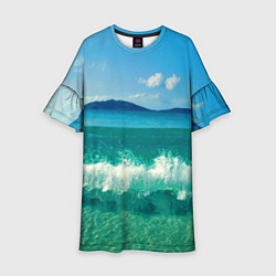 Платье клеш для девочки Волна набегает на берег, цвет: 3D-принт