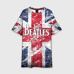 Платье клеш для девочки The Beatles - лого на фоне флага Великобритании, цвет: 3D-принт