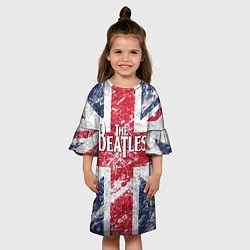 Платье клеш для девочки The Beatles - лого на фоне флага Великобритании, цвет: 3D-принт — фото 2