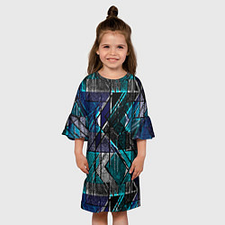 Платье клеш для девочки Сине - черная гранжевая абстракция, цвет: 3D-принт — фото 2