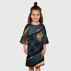 Платье клеш для девочки Золотой герб России на объемном фоне, цвет: 3D-принт — фото 2