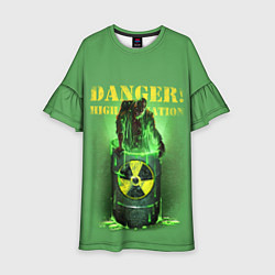 Платье клеш для девочки Мутант - Опасность: высокая радиация!, цвет: 3D-принт