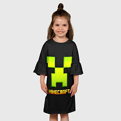 Платье клеш для девочки Minecraft: neon logo, цвет: 3D-принт — фото 2