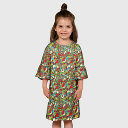 Платье клеш для девочки Монстрики, животные и пришельцы, цвет: 3D-принт — фото 2