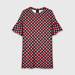 Платье клеш для девочки Красно-черный клетчатый узор шотландка, цвет: 3D-принт