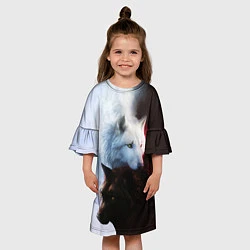 Платье клеш для девочки Черный и белый волк инь и ян, цвет: 3D-принт — фото 2