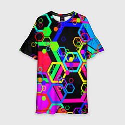 Платье клеш для девочки Разноцветная геометрическая текстура, цвет: 3D-принт