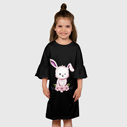 Платье клеш для девочки Крольчонок С Цветами На Чёрном Фоне, цвет: 3D-принт — фото 2