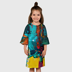 Платье клеш для девочки Краски на холсте абстракция, цвет: 3D-принт — фото 2