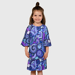 Платье клеш для девочки Фиолетовые цветы узор, цвет: 3D-принт — фото 2