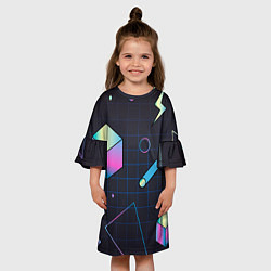 Платье клеш для девочки Геометрические фигуры на темном фоне, цвет: 3D-принт — фото 2