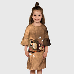 Платье клеш для девочки Сова и совёнок на суку, цвет: 3D-принт — фото 2