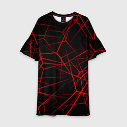Платье клеш для девочки Красные линии на черном фоне, цвет: 3D-принт