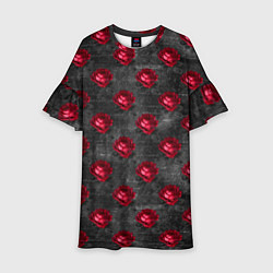 Платье клеш для девочки Красные бутоны цветов, цвет: 3D-принт
