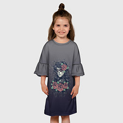 Платье клеш для девочки Девушка в образе санта муэрте с макияжем сахарный, цвет: 3D-принт — фото 2