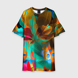 Платье клеш для девочки Растительная абстрактная композиция, цвет: 3D-принт