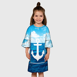 Платье клеш для девочки Anchor - marine theme, цвет: 3D-принт — фото 2