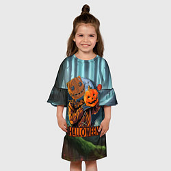 Платье клеш для девочки Хэллоуин - убийца и тыква, цвет: 3D-принт — фото 2
