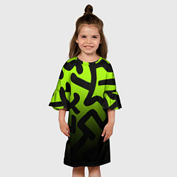 Платье клеш для девочки Черные узоры на кислотном фоне, цвет: 3D-принт — фото 2