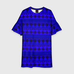 Платье клеш для девочки Скандинавский орнамент Синий кобальт, цвет: 3D-принт