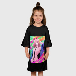 Платье клеш для девочки Человек-бензопила Пауэр на разноцветном фоне, цвет: 3D-принт — фото 2