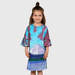 Платье клеш для девочки Цветение сакуры Фудзияма, цвет: 3D-принт — фото 2