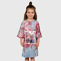 Платье клеш для девочки Камисато Аяка в квадрате, цвет: 3D-принт — фото 2